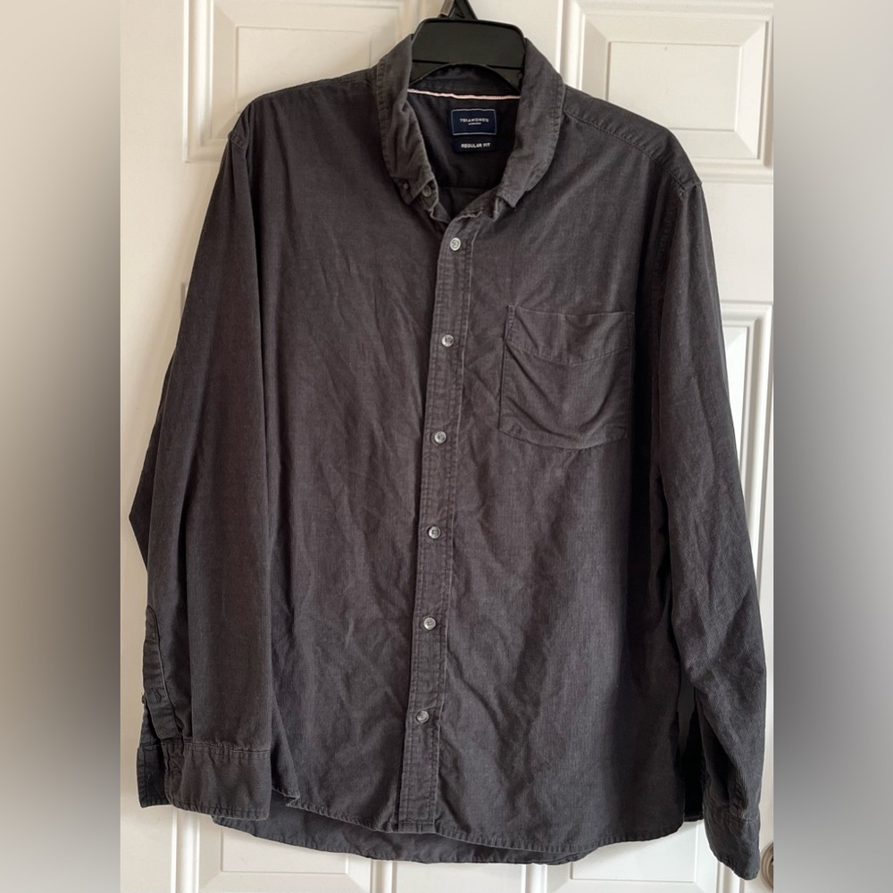 7 Diamonds The Darklands Corduroy Shirt Mens XL Black Brown Button‎ Up Pocket